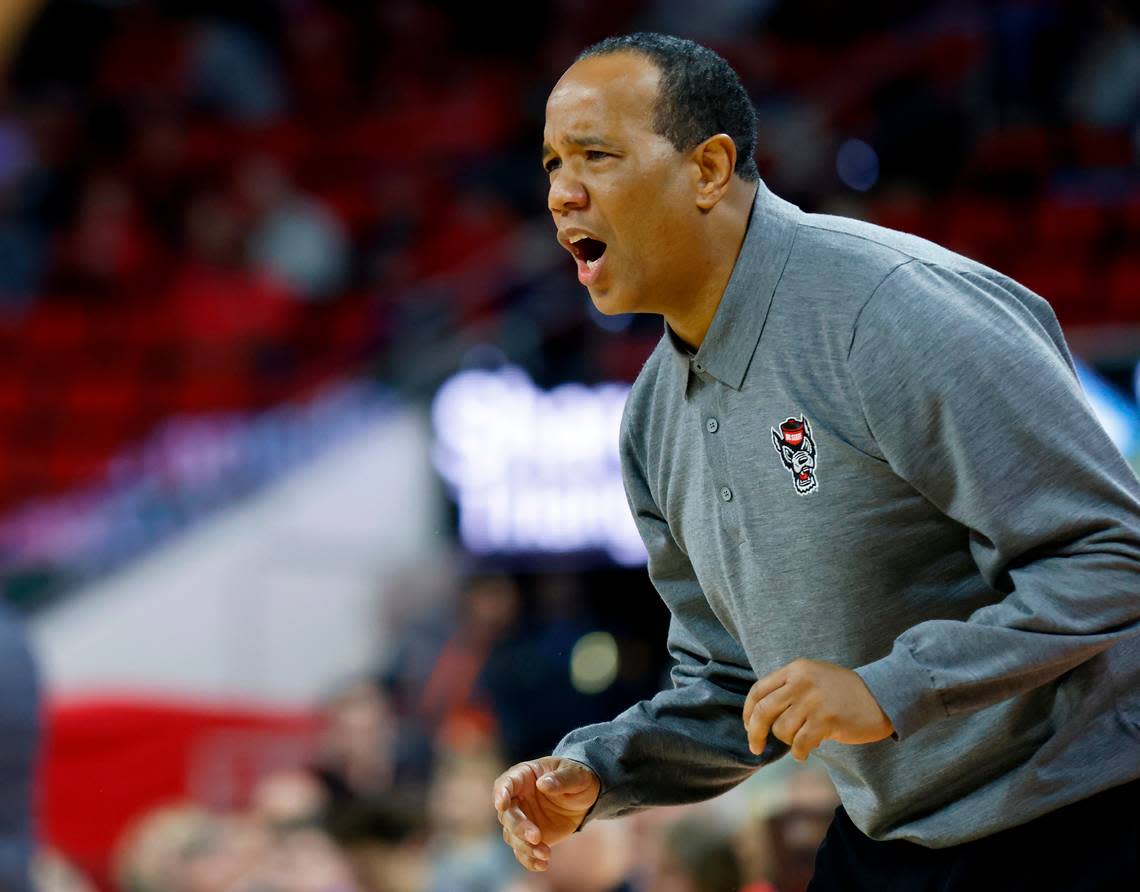 North Carolina State head coach Kevin Keatts reacts during the second half of the Wolfpack’s 92-73 win over Furman at PNC Arena on Tuesday, Dec. 13, 2022, in Raleigh, N.C.