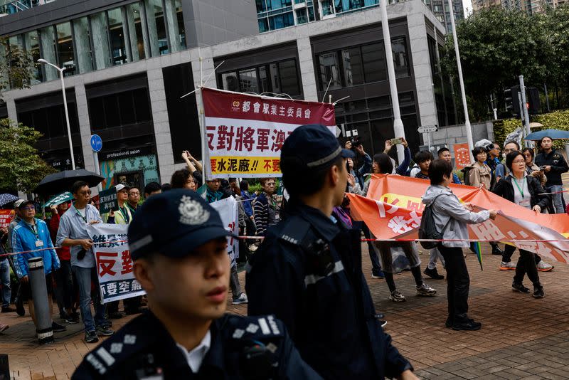 Protest against a land reclamation and waste transfer station project, in Hong Kong