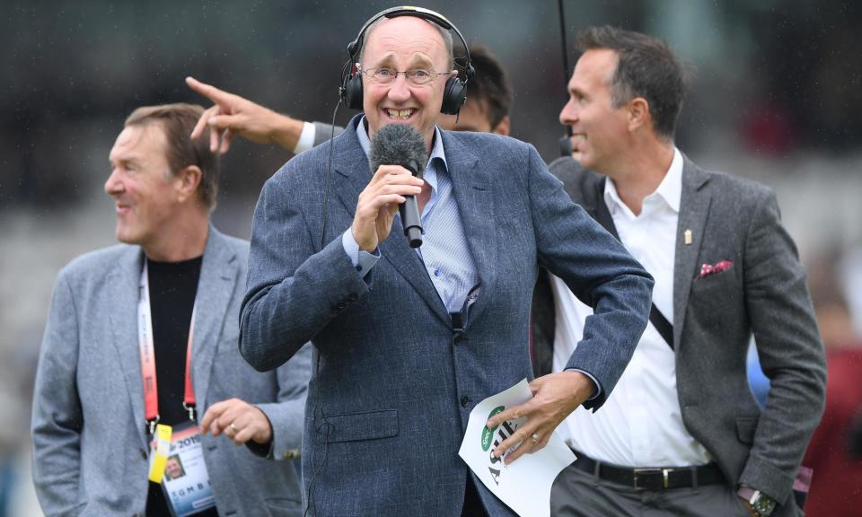 <span>Jonathan Agnew on air from the pitch at Lord’s as the toss is delayed before an Ashes Test match.</span><span>Photograph: Stu Forster/Getty Images</span>