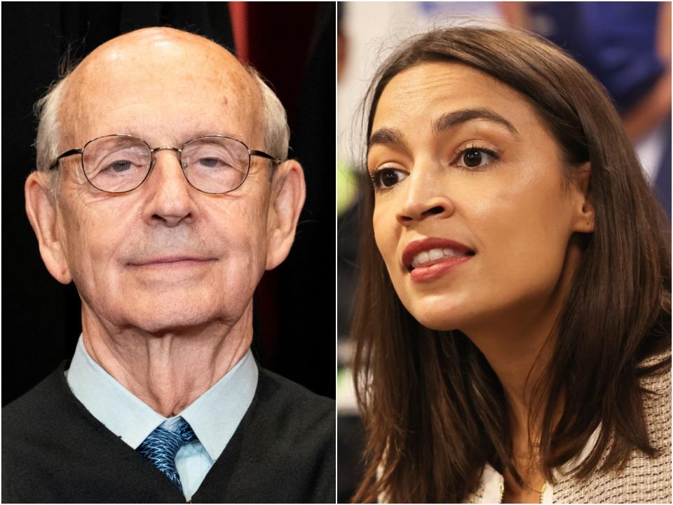 New York Rep Alexandria Ocasio-Cortez has said that she agrees that liberal Supreme Court Justice Stephen Breyer should retire in the near future.  (Getty)