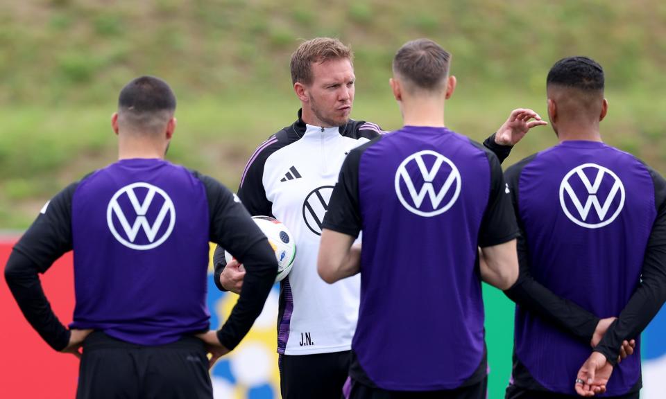 <span>Julian Nagelsmann talks to some of his Germany players in training.</span><span>Photograph: Alexander Hassenstein/Getty Images</span>