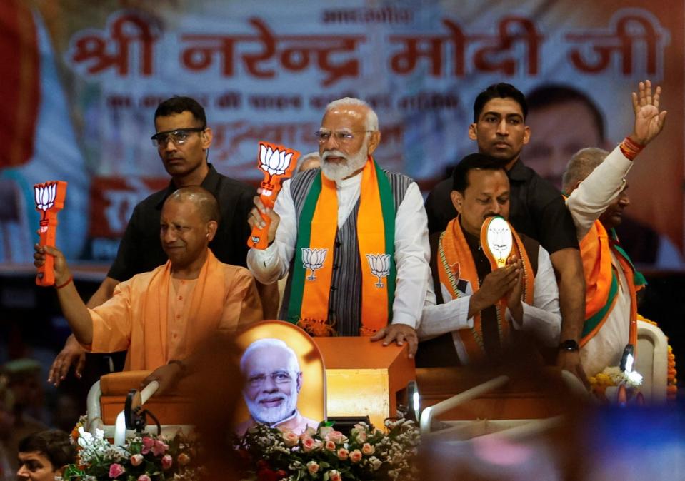 Narendra Modi at an election campaign rally in Kanpur, Uttar Pradesh (Reuters)