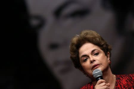 Brazil's suspended President Dilma Rousseff speaks during a meeting with people from pro-democracy movements in Brasilia, Brazil, August 24, 2016. REUTERS/Ueslei Marcelino