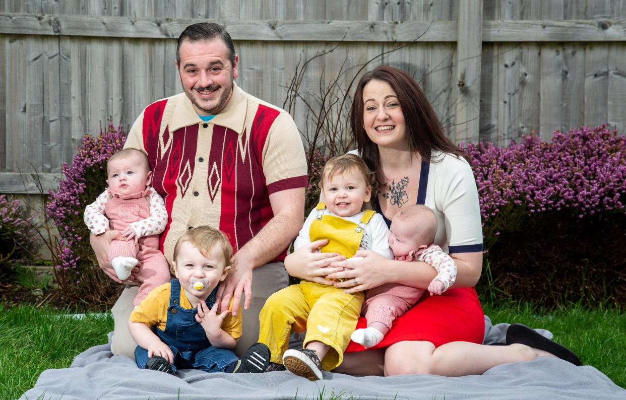 Kirsty Hannam and her partner Rob O'Hara with their twins, William and Willow and Alice and Aoife. (SWNS)