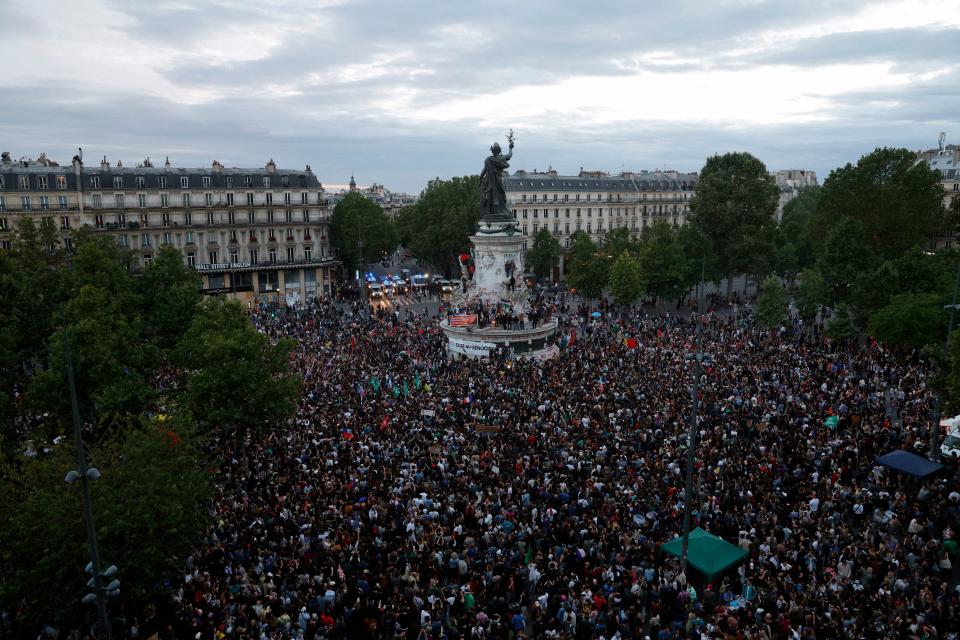 Thousands gathered at Republique Square in Paris for the election night results (AFP via Getty Images)