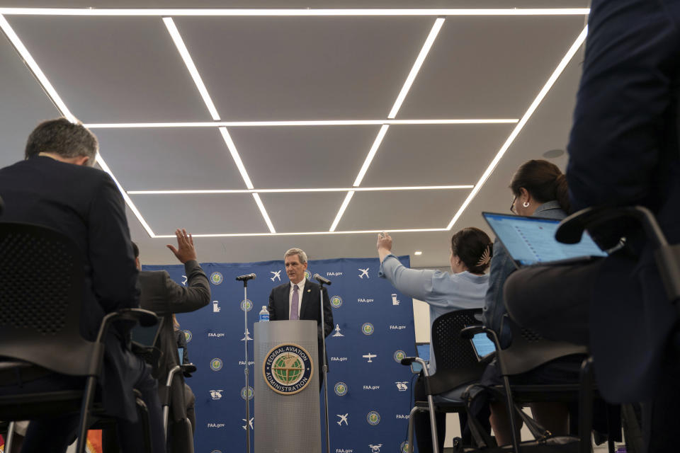 FAA Administrator Mike Whitaker speaks at a news conference at FAA headquarters in Washington, Thursday, May 30, 2024. Boeing has told federal regulators how it plans to fix the safety and quality problems that have plagued its aircraft-manufacturing work in recent years. (AP Photo/Jose Luis Magana)