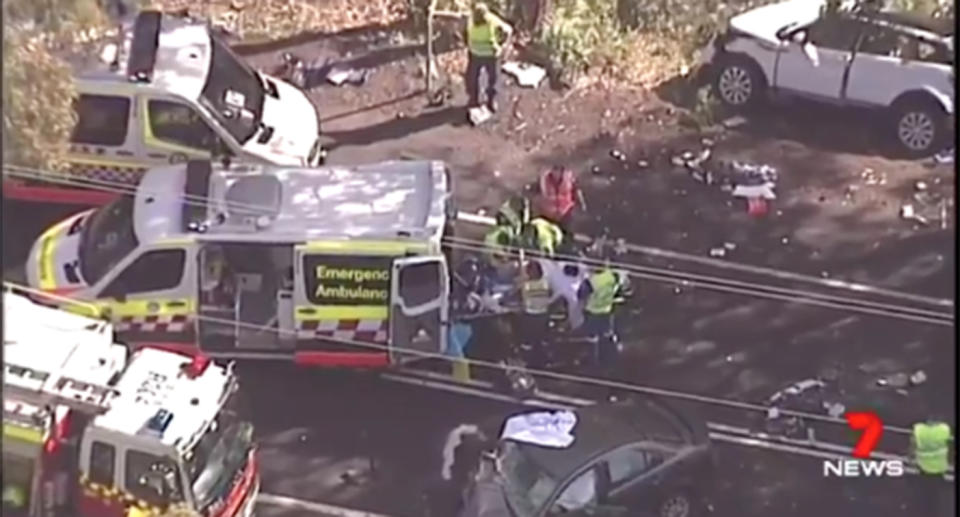 A man is dead and three elderly people are critically injured as a result of a head-on crash at Magenta, on the NSW Central Coast. Source: 7 News