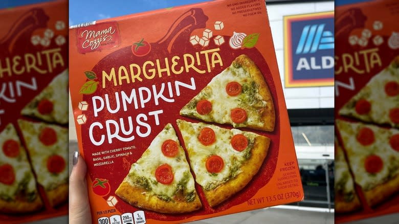 pumpkin pizza outside of Aldi