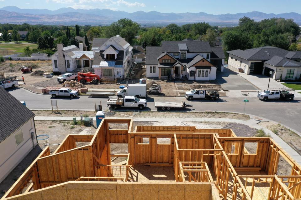 Homes under construction in Draper are pictured on Thursday, Sept. 1, 2022.