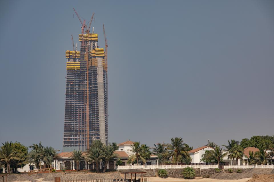 Jeddah Tower, formerly known as Kingdom Tower, under construction in 2018.