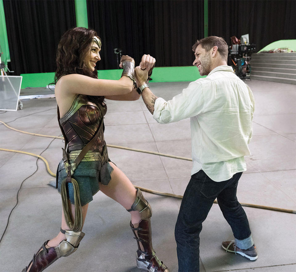 Snyder directing Gal Gadot on the set of 2017’s Justice League, a film over which he would eventually lose control.