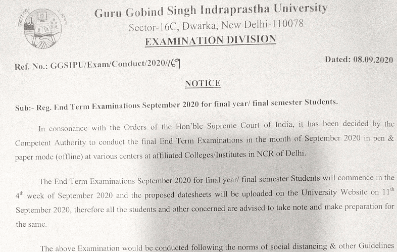 New circular by the University.