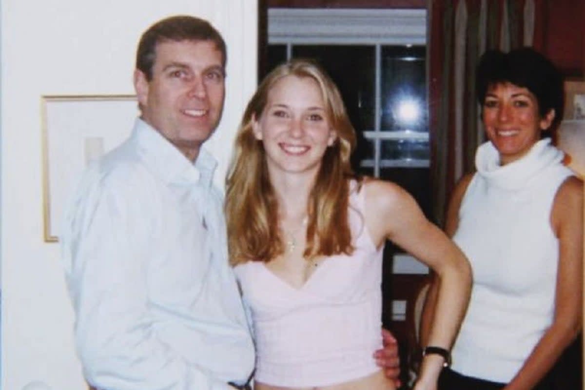 Virginia Giuffre (centre), who was trafficked by Epstein, accused Andrew (left) of sexually assaulting her when she was 17 (PA)