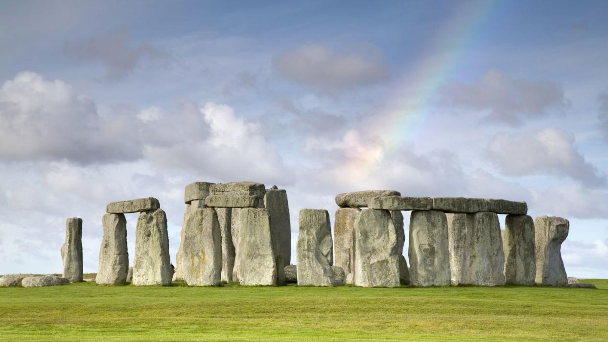 rainbow over stonehenge, salisbury plain