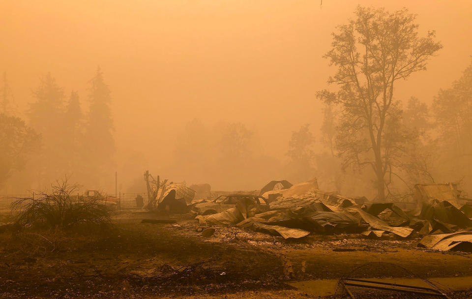 FILE - Fire damage is seen in Mill City, Ore., Sept. 12, 2020. An Oregon jury awarded $85 million Tuesday, Jan. 23, 2024, to nine victims of wildfires that ravaged the state in 2020, in the latest trial faced by utility PacifiCorp over its liability in the deadly blazes. (AP Photo/Gillian Flaccus, File)