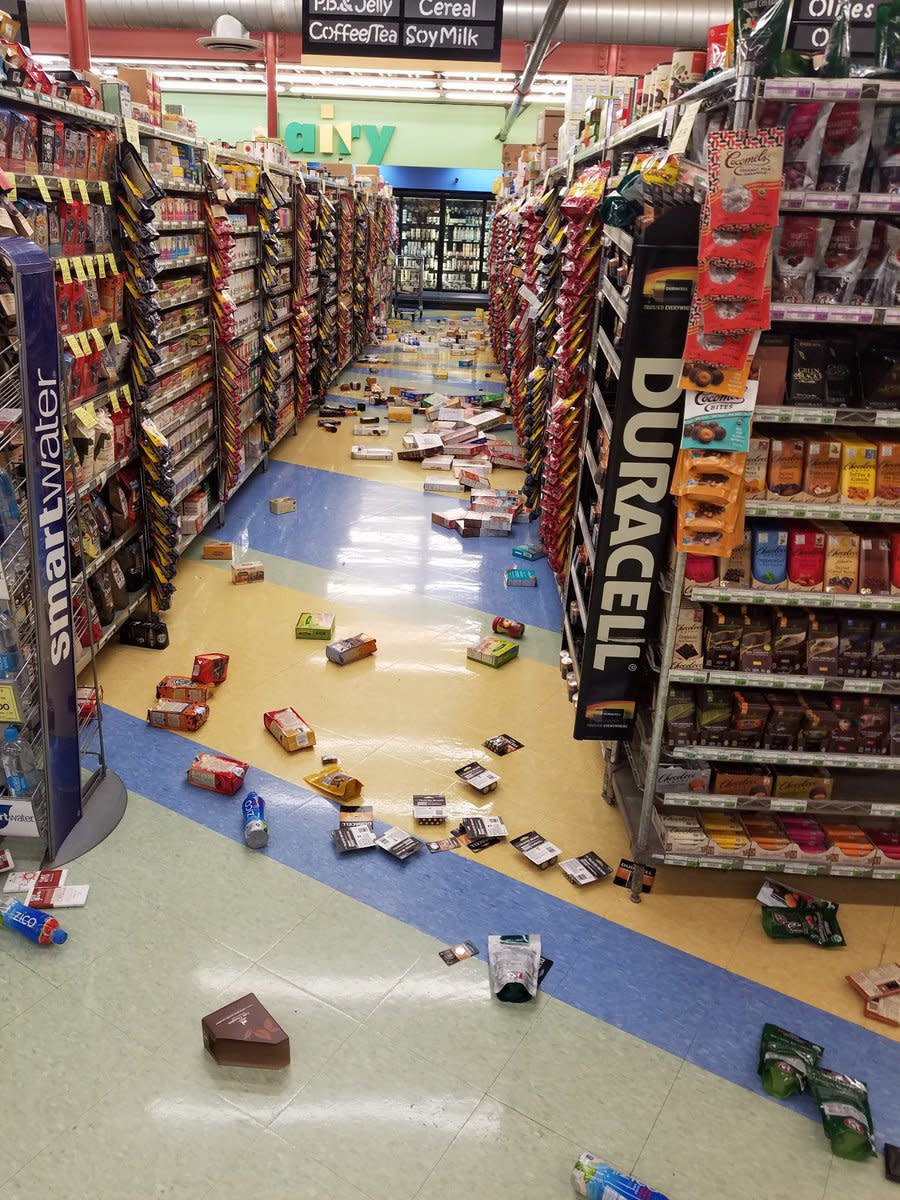 Earthquake damage is seen inside a store in Anchorage.