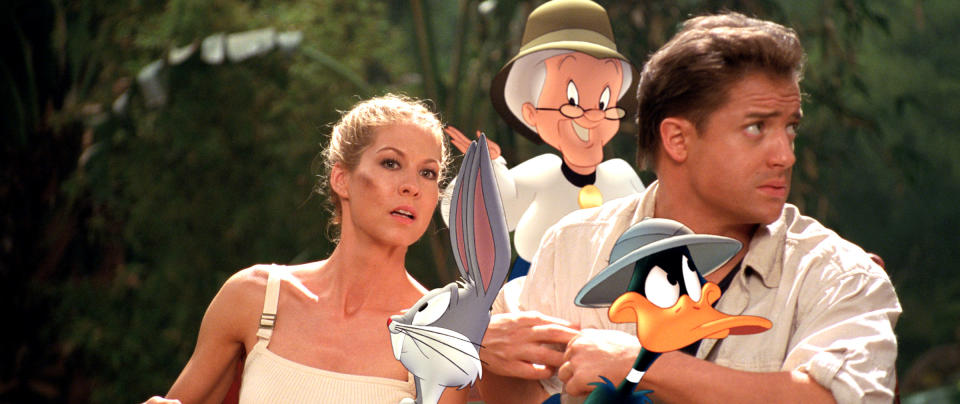 Jenna Elfman, Bugs Bunny, Granny, Brendan Fraser, Daffy Duck in 'Looney Tunes: Back in Action'