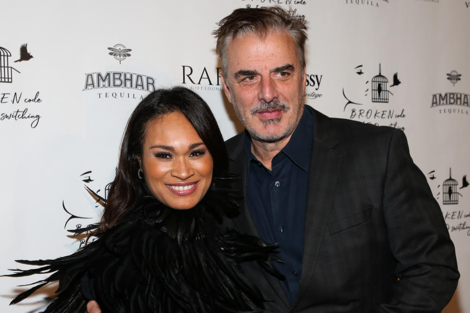 LOS ANGELES, CALIFORNIA - NOVEMBER 16: Actress / Writer Tara L. Wilson North (L) and Actor Chris Noth (R) attend the media night preview of 