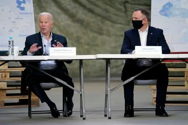 PHOTO: President Joe Biden and Polish President Andrzej Duda participate in a roundtable on the humanitarian response to the Russian invasion of Ukraine, March 25, 2022, in Jasionka, Poland. (Evan Vucci/AP)