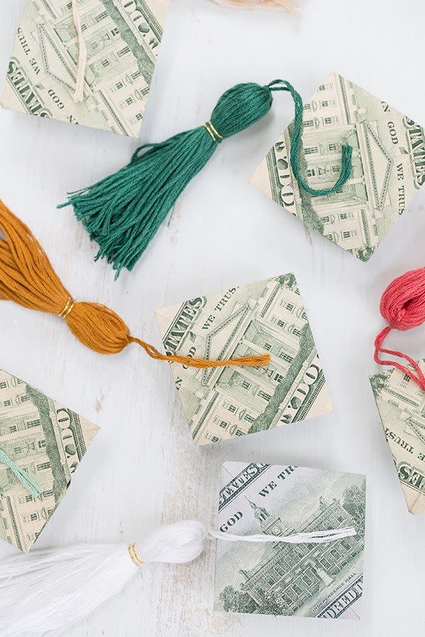 mini graduation caps made of money