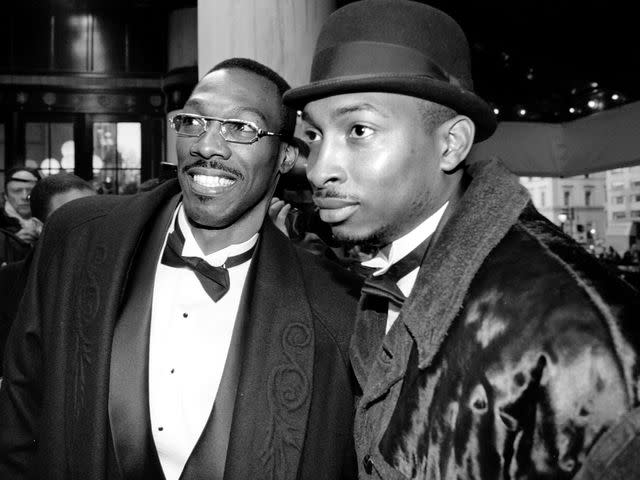 <p>Richard Corkery/NY Daily News Archive/Getty</p> Charlie Murphy and Vernon Lynch attend Eddie Murphy's wedding at Plaza Hotel.
