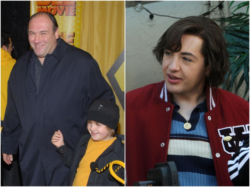 James Gandolfini and his son, left. Right, Michael Gandolfini plays Tony Soprano.