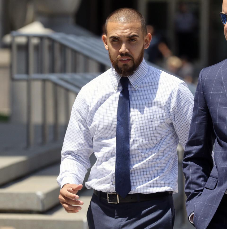 Former Paterson Police Officer, Frank Toledo, leaves the Federal Courthouse in Newark on July 16, 2019 after being charged in court.