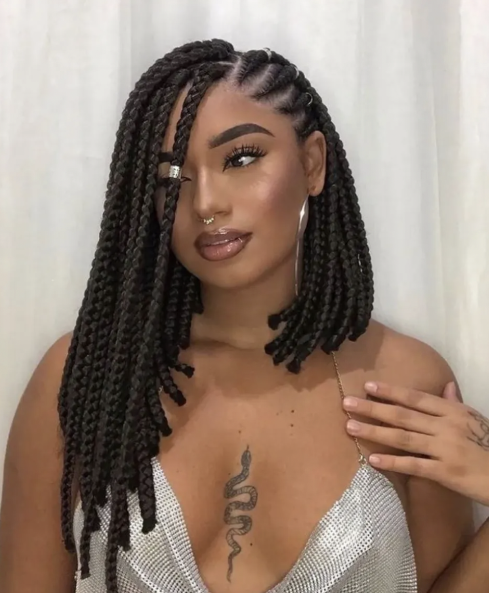 17) Medium Bob Braids with Side Cornrows