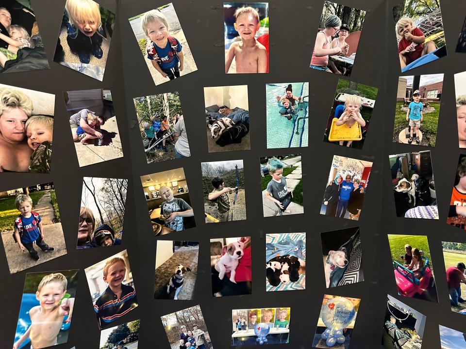 A collage of photos of the McLuer boys and their friends and family displayed at their funeral Wednesday in Mason City. The four brothers died in a Nov. 16 house fire.