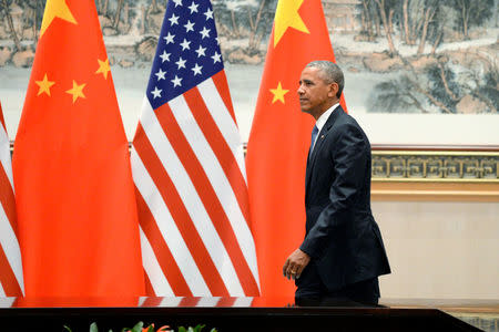 U.S. President Barack Obama meets with Chinese President Xi Jinping (not pictured) at the West Lake State Guest House ahead of the G20 Summit in Hangzhou, China September 3, 2016. REUTERS/Wang Zhao/Pool