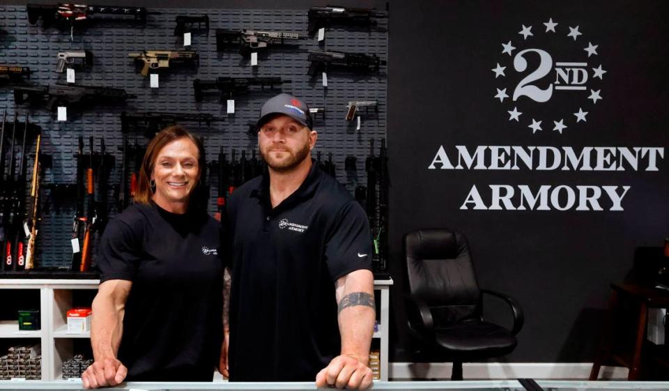 Mary Sibiski and Adam Andler are co-owners of Second Amendment Armory in Columbus, Georgia. 04/16/2024