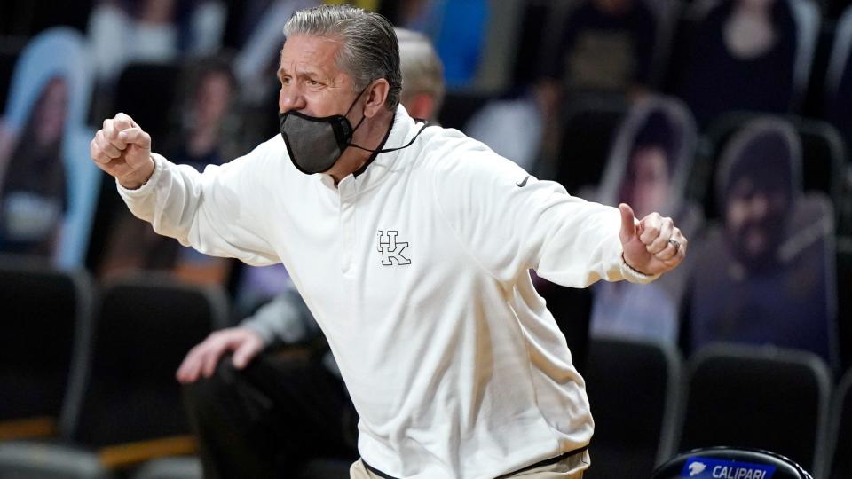 Mandatory Credit: Photo by Mark Humphrey/AP/Shutterstock (11768161i)Kentucky head coach John Calipari watches the action in the first half of an NCAA college basketball game against Vanderbilt, in Nashville, TennKentucky Vanderbilt Basketball, Nashville, United States - 17 Feb 2021.