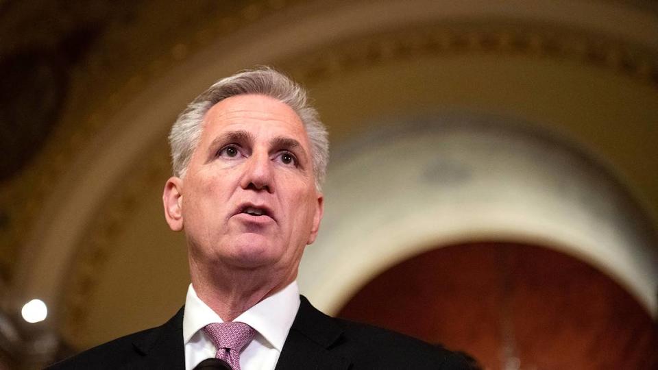 Speaker Kevin McCarthy (R-Calif.) speaks during a press conference on the House passing the Parents Bill of Rights on Friday, March 24, 2023.