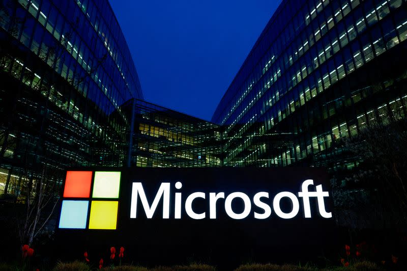FILE PHOTO: A Microsoft logo is seen in Issy-les-Moulineaux near Paris
