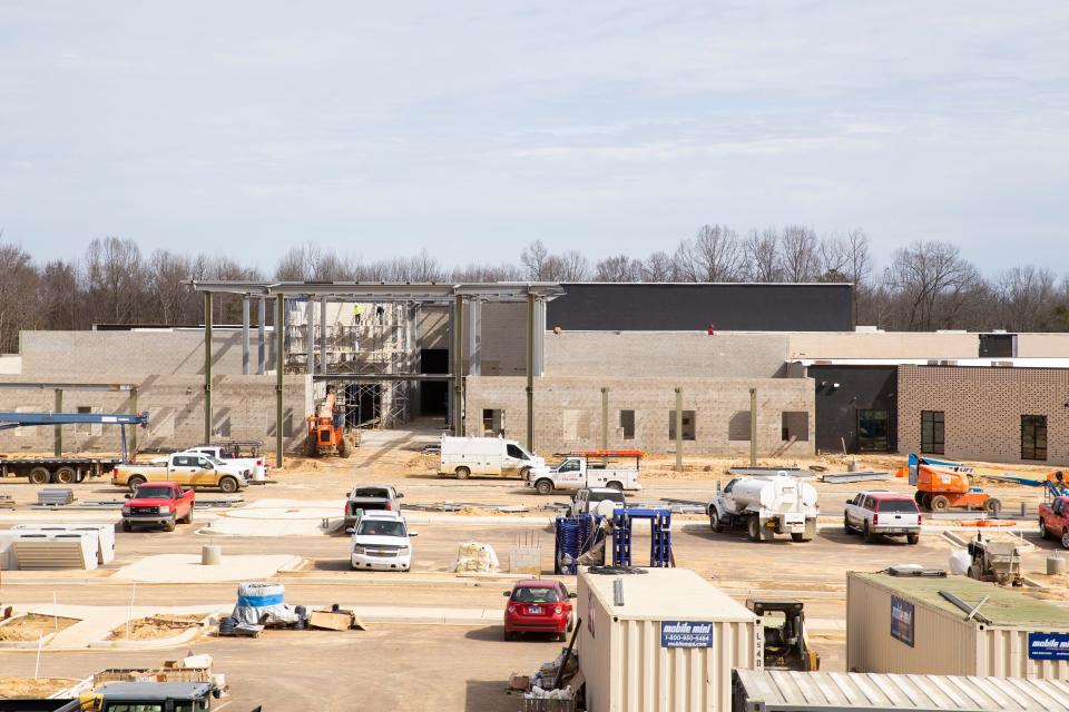 Construction for what will be the Hernando High School campus is seen in Hernando, Miss., on Wednesday, February 28, 2024.