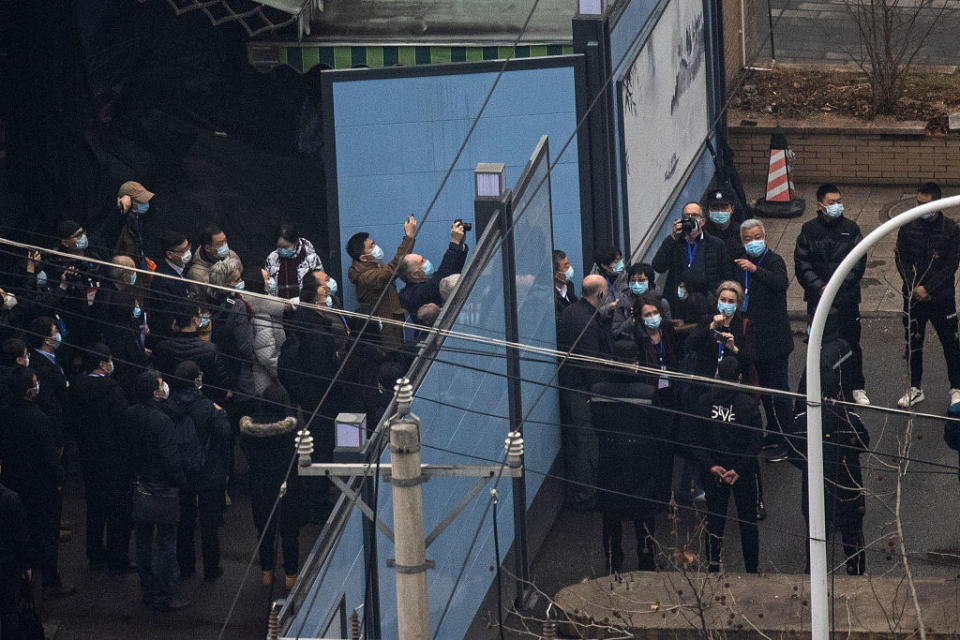 Investigative team members of the World Health Organization visit Huanan seafood market in Wuhan on January 31, 2021 in Wuhan, China.<span class="copyright">Getty Images</span>