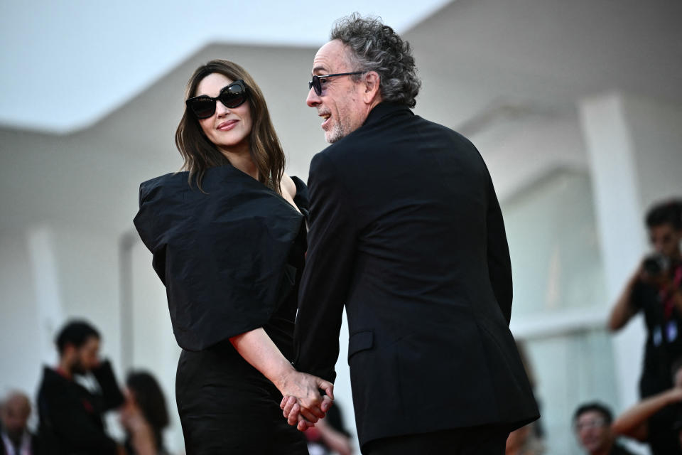 <p>Monica Bellucci and Tim Burton attend the red carpet for Beetlejuice Beetlejuice during the 81st Venice International Film Festival. (AFP via Getty Images)</p>
