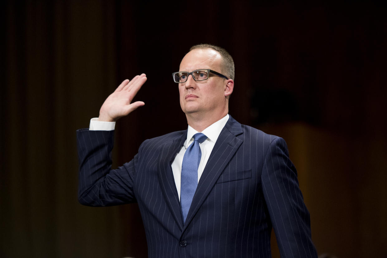 Jonathan Kobes, nominee to be a judge for the Eighth Circuit, is sworn in at his confirmation hearing before the Senate Judiciary Committee on Aug. 22. (Photo: Bill Clark/CQ Roll Call/Getty Images)