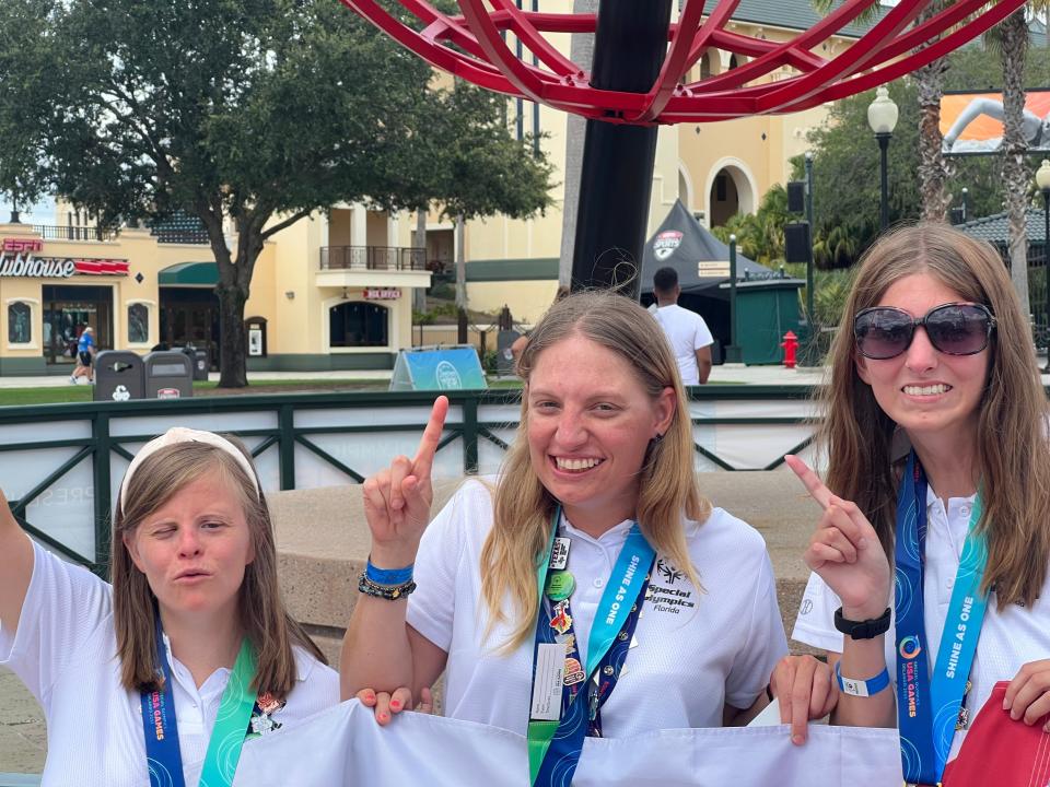 Tiffany Dorber, left, and Ember Dubea smile at the 2022 USA Games in Orlando last month.