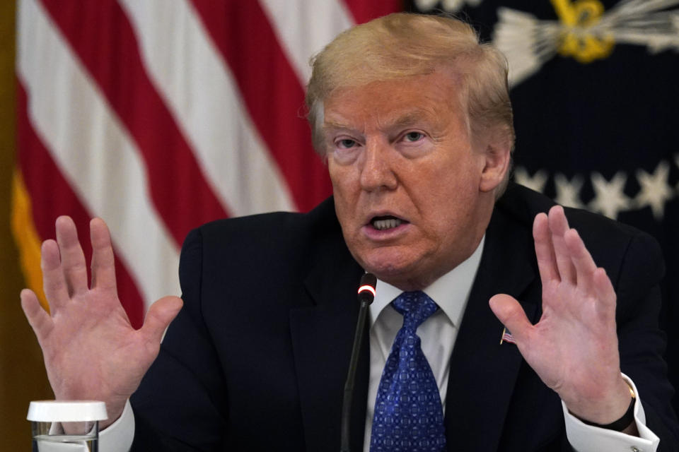 President Donald Trump speaks during a Cabinet Meeting in the East Room of the White House, Tuesday, May 19, 2020, in Washington. (AP Photo/Evan Vucci)