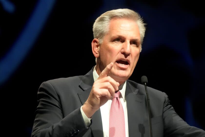 U.S. House Minority Leader Kevin McCarthy, R-Calif., speaks to a South Carolina GOP fundraising dinner on Friday, July 29, 2022, in Columbia, S.C. (AP Photo/Meg Kinnard)