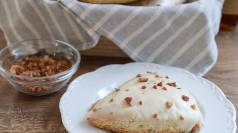 maple bacon scone on plate