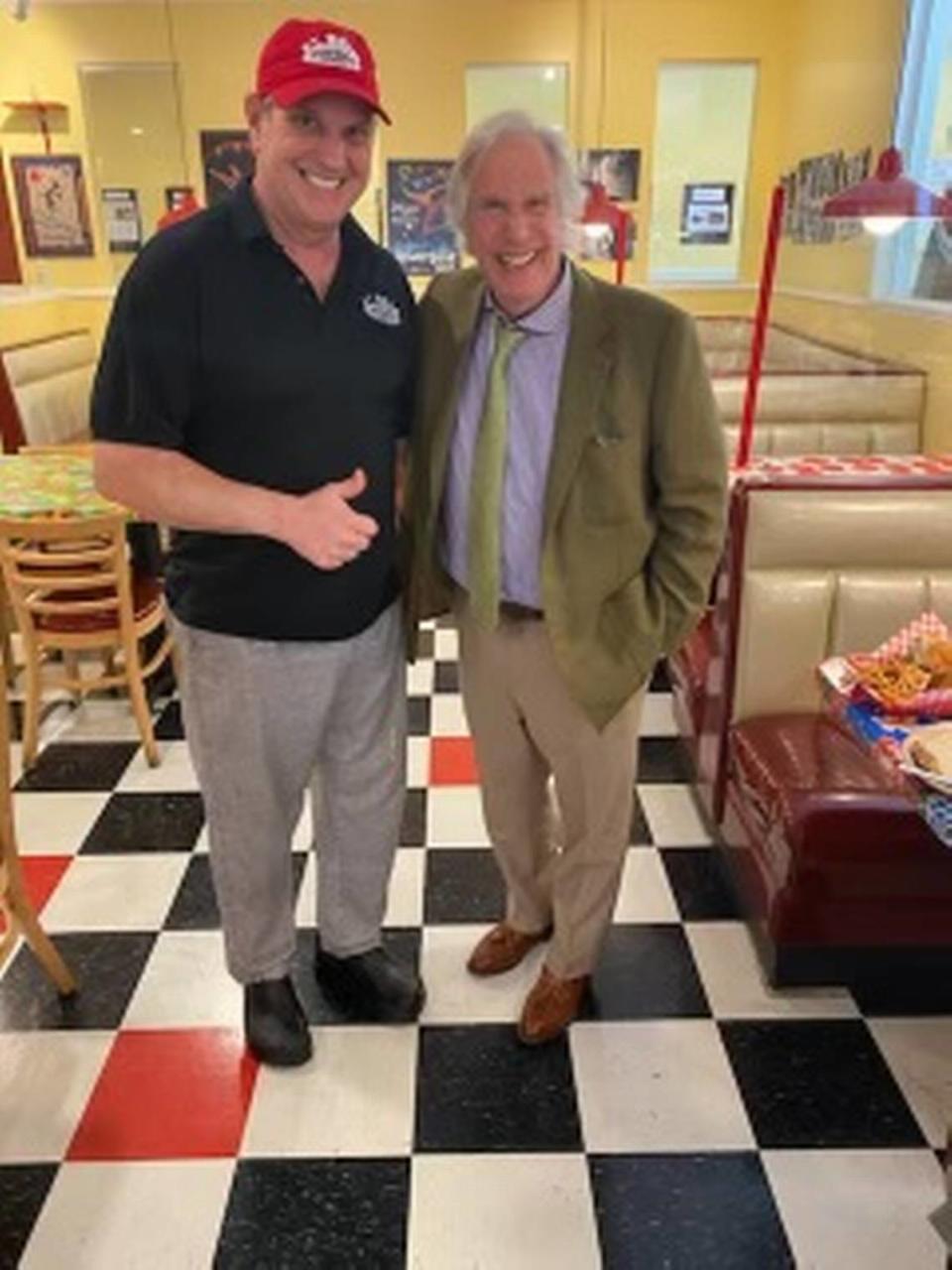 Doo-Dah Diner owner Patrick Shibley poses with famous actor Henry Winkler, who stopped in for lunch on Friday.