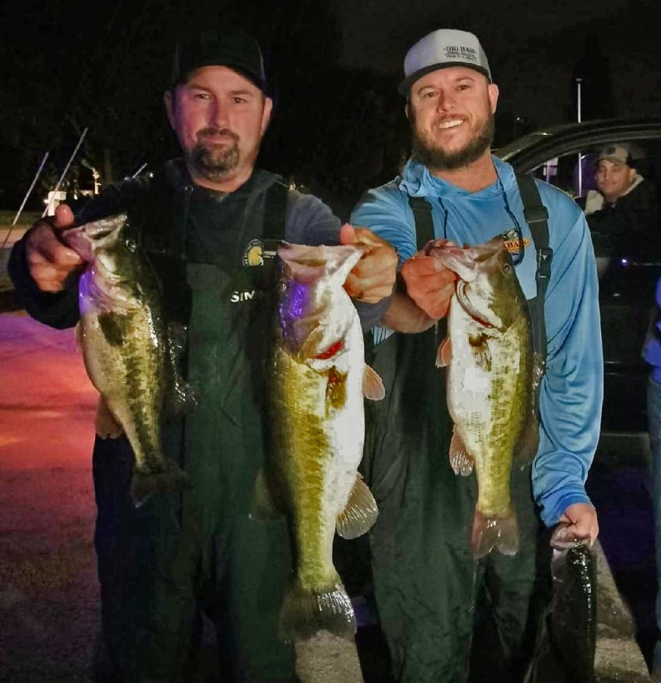 Danny Glisson, left, and Daniel Smith had 14.90 pounds and also big bass with a 4.80-pounder to win first place during the Thursday Night Open Series tournament on Oct. 20 on the Winter Haven South Chain.