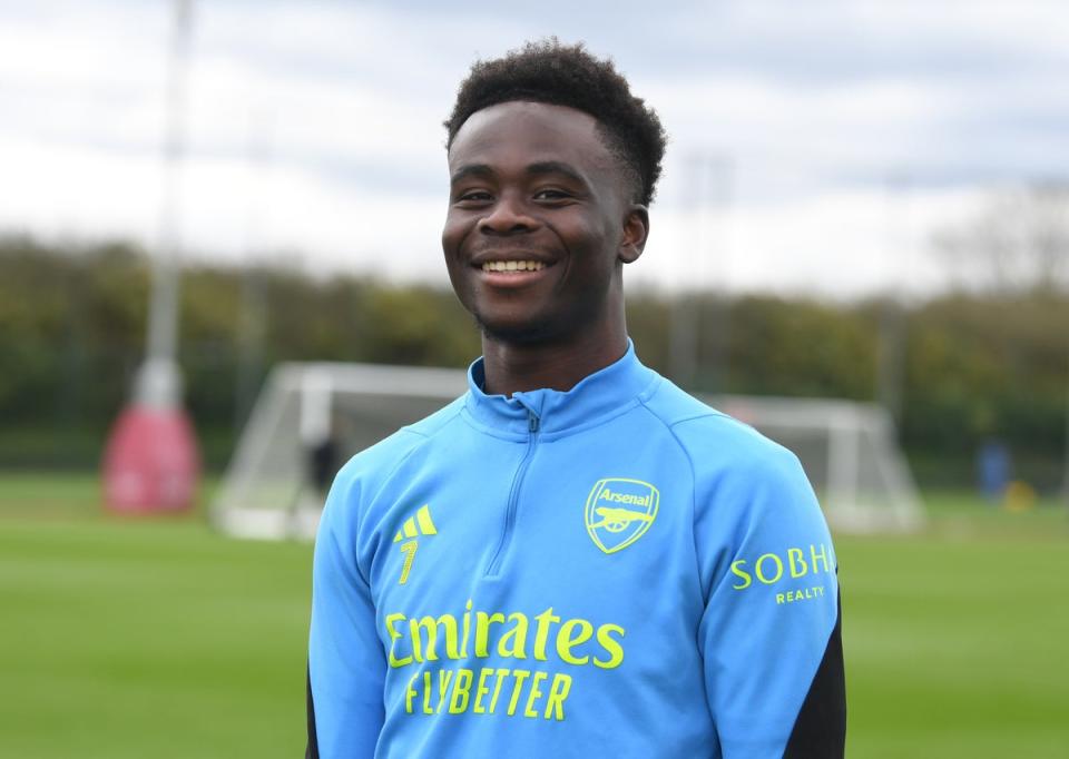 Short absence: Arsenal hope to have Bukayo Saka back fit for Saturday’s trip to Brighton (Arsenal FC via Getty Images)