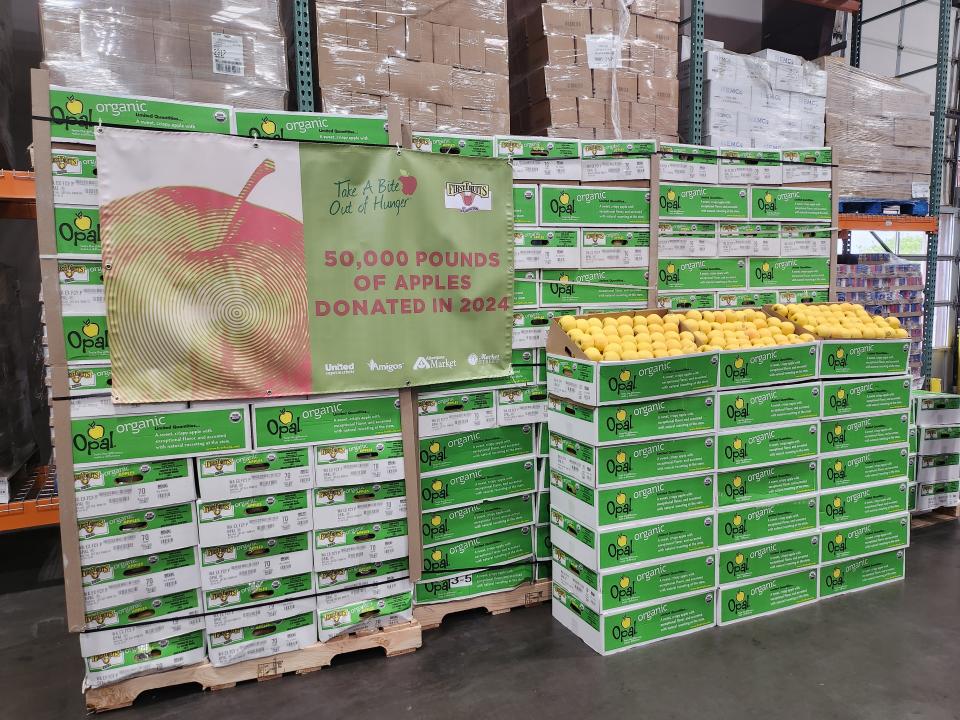 The United Family donated more than 2,000 apples to the High Plains Food Bank as a part of its Take a Bite Out of Hunger program during a Wednesday morning truck delivery.