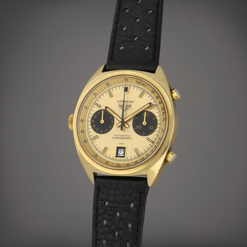 1964年HEUER Carrera 黃金材質。