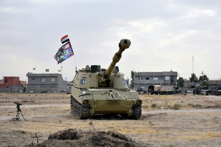 An Iraqi army tank is seen near a former Kurdish military position on October 13, 2017 in the northern town of Taza Khurmatu in Iraq's oil-rich multi-ethnic province of Kirkuk