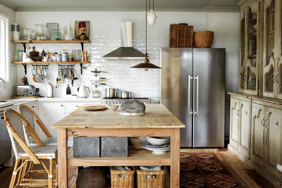 rustic kitchen with white subway tiles