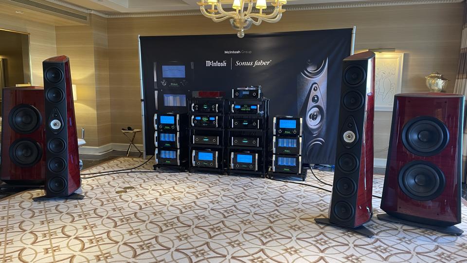 The Sonus Faber Suprema speaker system in a demo room at CES 2024